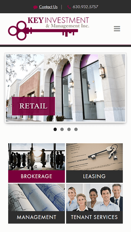 A website design for a real estate company focusing on key investments.