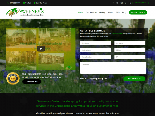 A website design for Sweeney's Landscaping.