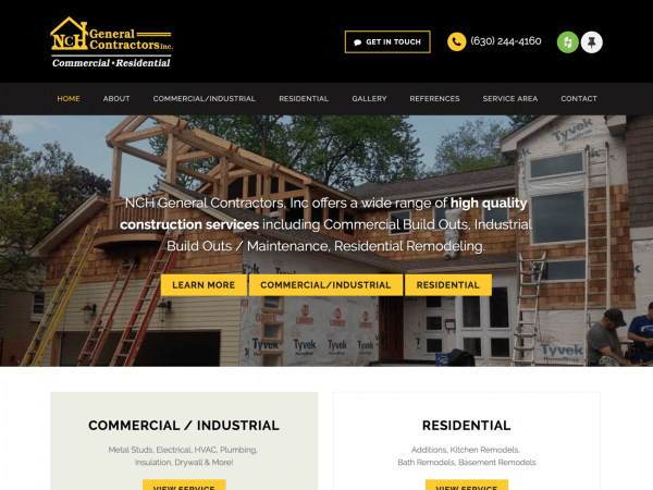 A website design for NCH General Contractors, a construction company.