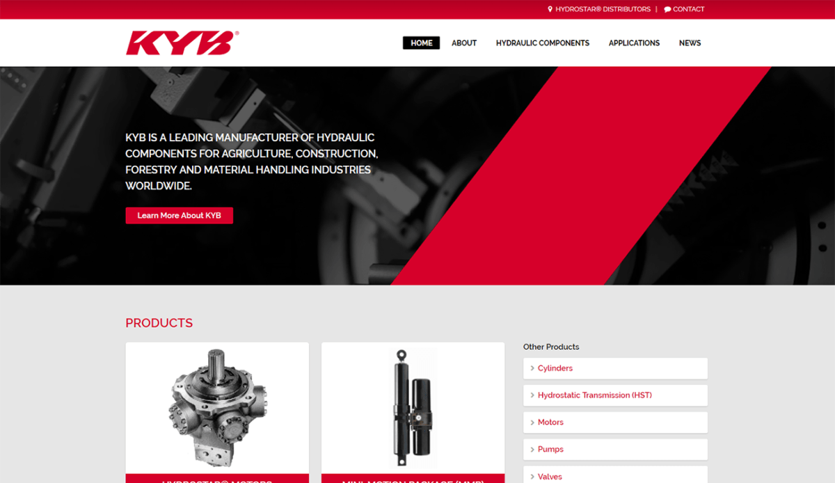 A website design for KYB Americas Corporation.