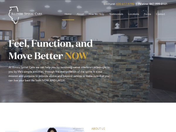 A website design for Illinois Spinal Care, a construction company.