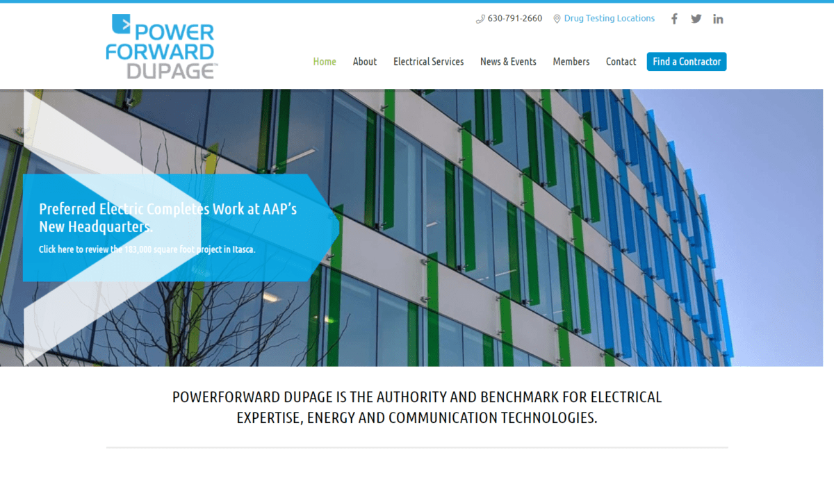 A website design for PowerForward Construction Company in Dupage County.