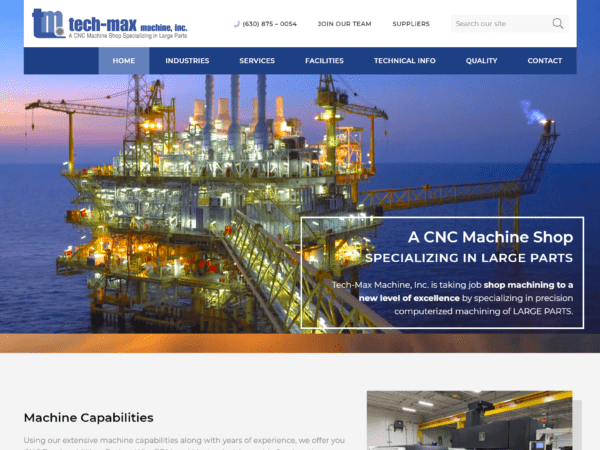 A website design for Tech-Max Machine, a company in the oil industry.