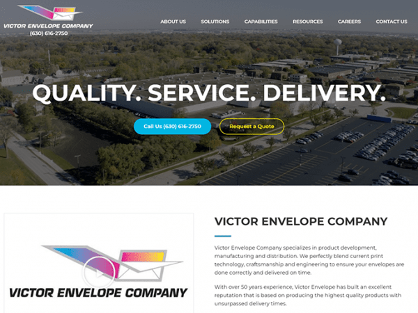 Victor envelope company website design.