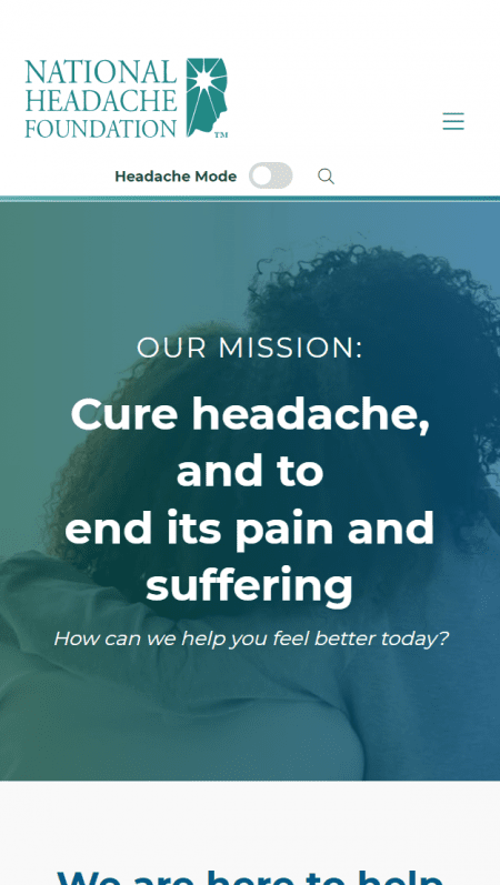 A web page displaying extensive text content from the National Headache Foundation.